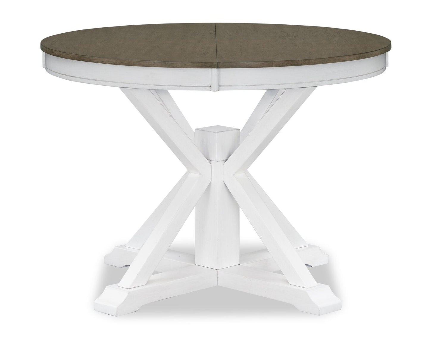 Brook Dining Table with 42-54"W Extension, Round - White/Brown | Table de salle à manger ronde Brook de 42 po à 54 po (L) avec rallonge - blanche et brune