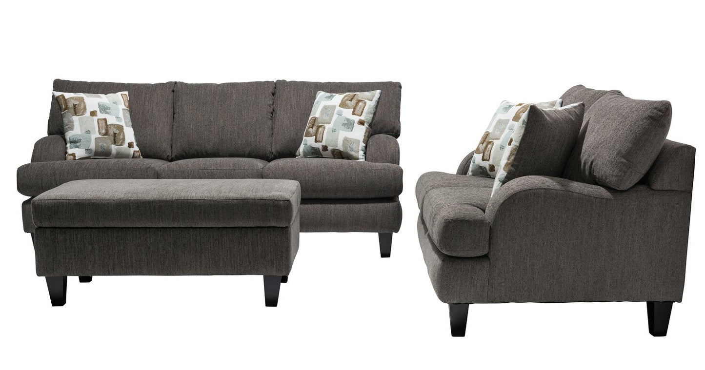 Made in Canada Nofia 80" Chenille Fabric Sofa with Two Accent Pillows and Wood Legs - Charcoal Grey | Sofa Nofia de 80 po fabriqué au Canada en tissu de chenille avec 2 coussins décoratifs et pattes en bois - gris anthracite