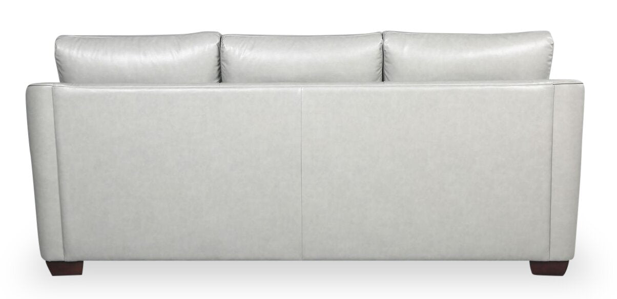 Cindy Crawford Home Royce 84" Genuine Leather Sofa with Removable Cushions and Wood Legs - Dove Grey | Sofa Royce de Cindy Crawford Home de 84 po en cuir véritable avec coussins amovibles et pattes en bois - gris tourterelle
