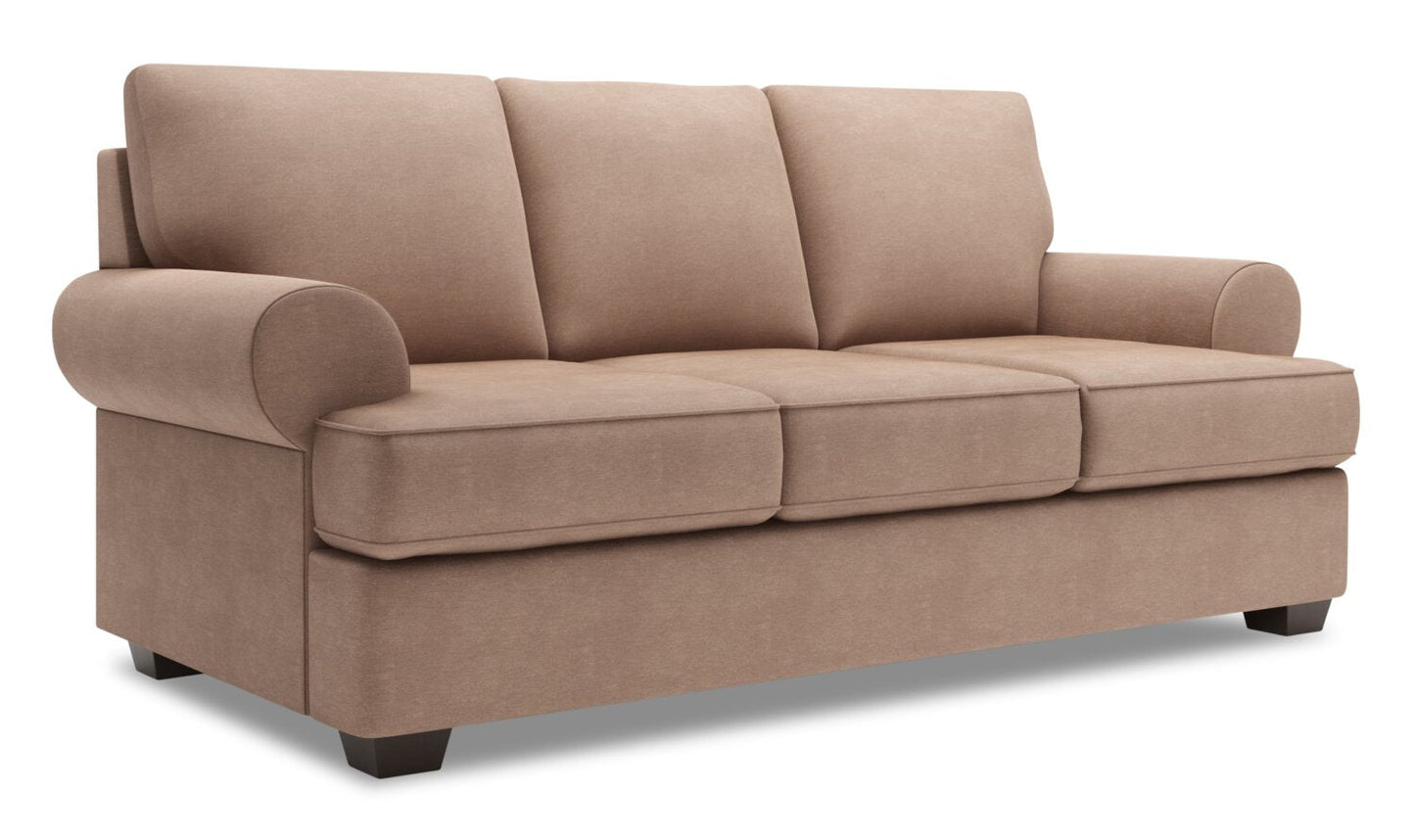 Made in Canada Customizable Sofa Lab Roll 86" Linen-Look Fabric Sofa with Rolled Arms - Pax Wicker Brown | Sofa Roll de Sofa Lab de 86 po fabriqué au Canada en tissu d’apparence lin avec accoudoirs enroulés - brun Pax Wicker | RO103349