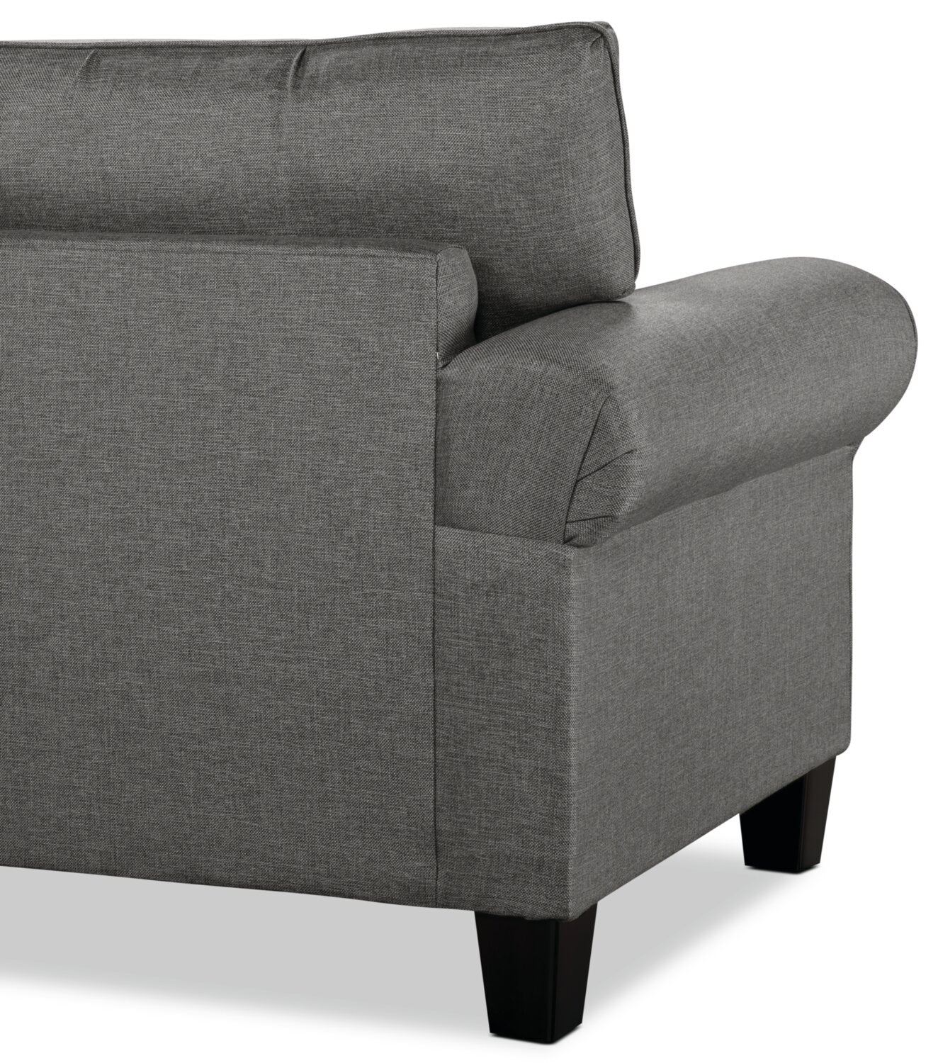 Made in Canada Tula 88" Fabric Sofa with Rolled Arms and Accent Pillows - Steel Grey | Sofa Tula de 88 po fabriqué au Canada en tissu avec accoudoirs enroulés et coussins décoratifs - gris acier