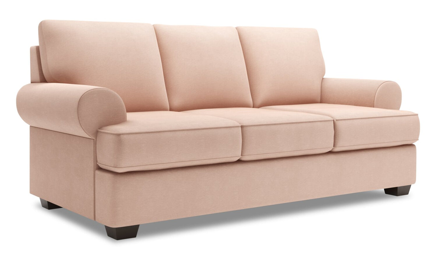 Made in Canada Customizable Sofa Lab Roll 86" Linen-Look Fabric Sofa with Rolled Arms - Pax Rose Pink | Sofa Roll de Sofa Lab de 86 po fabriqué au Canada en tissu d’apparence lin avec accoudoirs enroulés - rose Pax Rose | RO103249