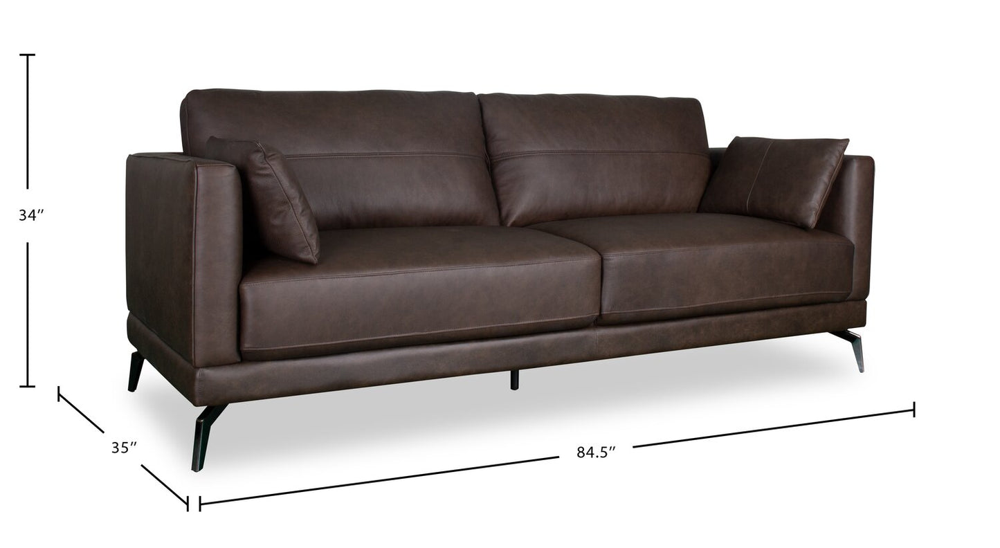Melrose 84.5" Top-Grain Genuine Leather Sofa with Metal Legs - Dark Brown | Sofa Melrose de 84,5 po en cuir véritable de qualité supérieure avec pattes en métal - brun foncé
