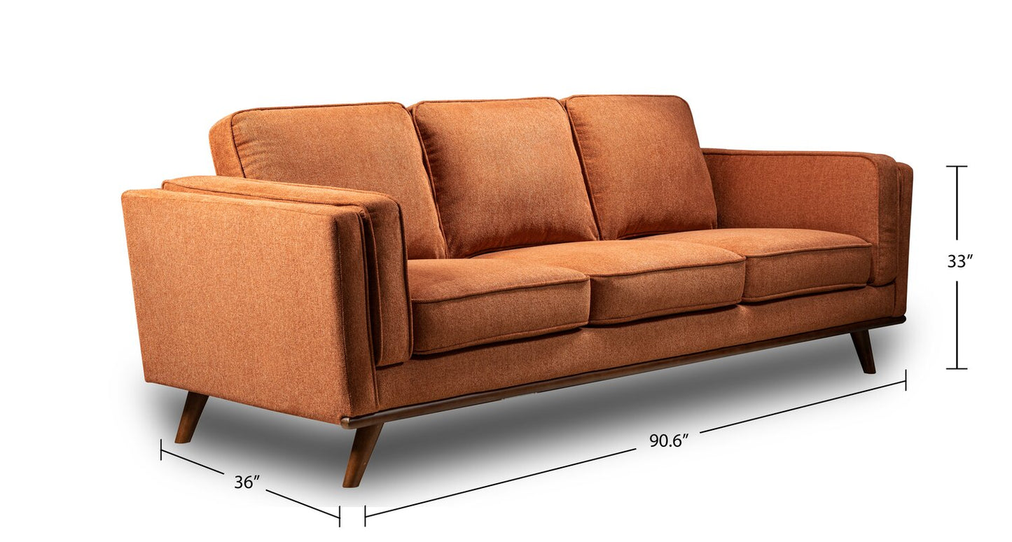 Kort & Co. Kassia 90.6" Linen-Look Fabric Sofa with Wood Base and Legs - Orange | Sofa Kassia de Kort & Co. de 90,6 po en tissu d’apparence lin avec base et pattes en bois - orange
