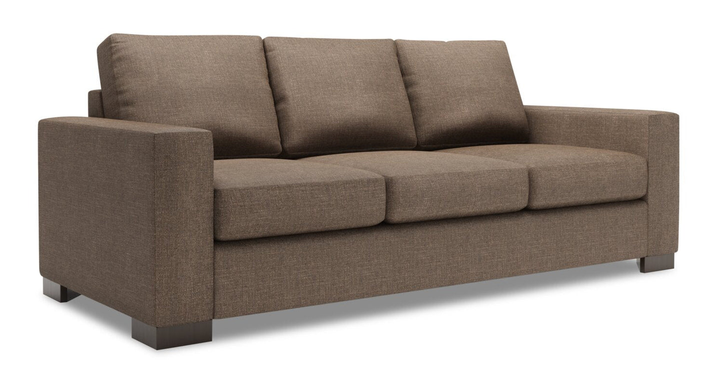 Made in Canada Customizable Sofa Lab Track 85" Linen-Look Fabric Sofa with Track Arms - Luna Praline Brown | Sofa Track de Sofa Lab de 85 po fabriqué au Canada en tissu d’apparence lin avec accoudoirs rectilignes - brun Luna Praline | TR102591