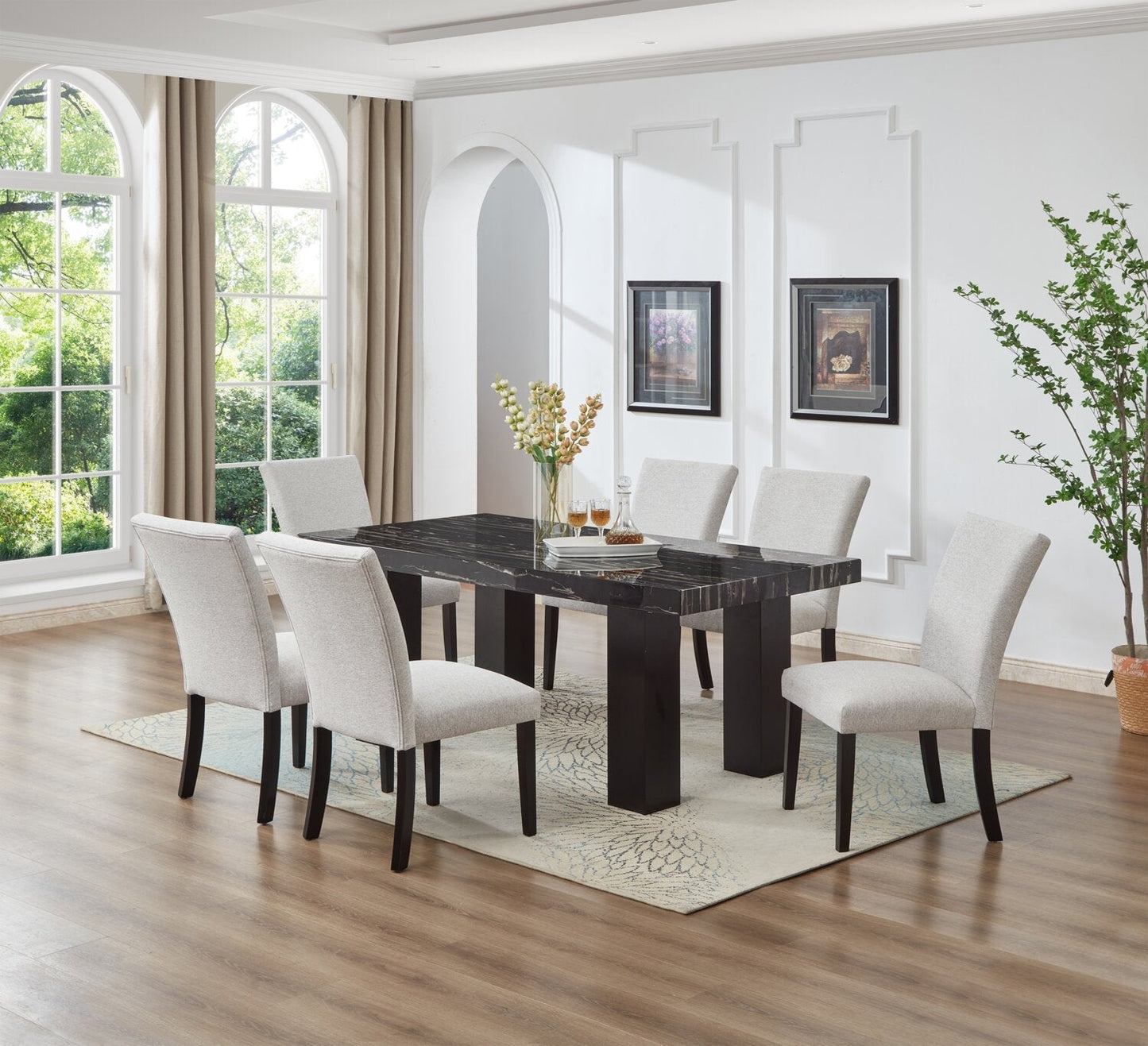 Burk Dining Table with Epoxy Resin Marble-Look Top, 72"W - Black | Table de salle à manger Burk de 72 po (L) avec dessus en résine époxy en imitation de marbre - noire