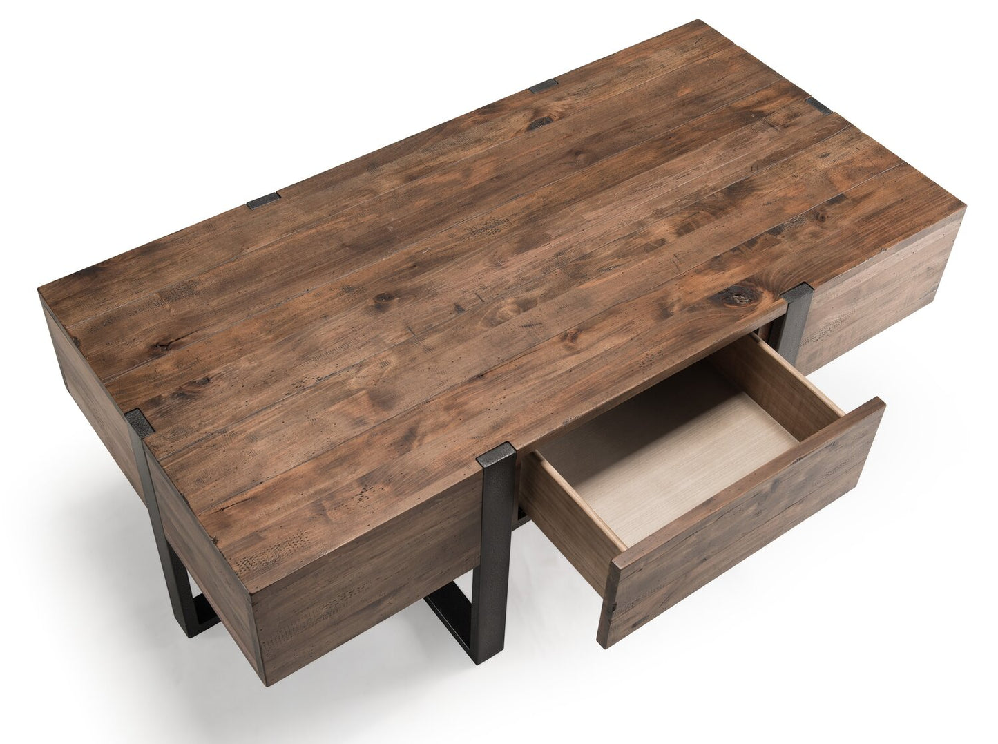 Manchester 54" Rustic Coffee Table with Storage - Brown Wood with Iron Base|Table à café rustique Manchester de 54 po avec rangement - bois brun avec base en fer