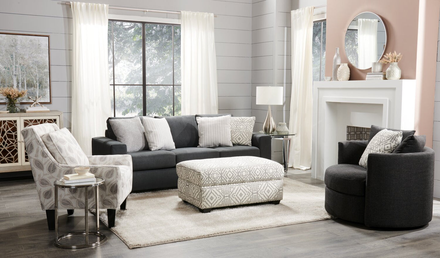 Made in Canada Customizable Sofa Lab Track 85" Linen-Look Fabric Sofa with Track Arms - Pax Pepper Grey | Sofa Track de Sofa Lab de 85 po fabriqué au Canada en tissu d’apparence lin avec accoudoirs rectilignes - gris Pax Pepper | TR102949