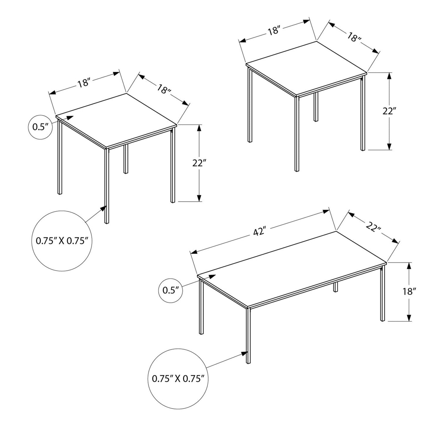 Easton 42" Modern 3-Pack Coffee + 2 End Tables - Marble Look with Black Metal Legs | Ensemble 3 tables modernes Easton de 42 po (table à café et 2 tables de bout) - imitation de marbre avec pattes en métal noir