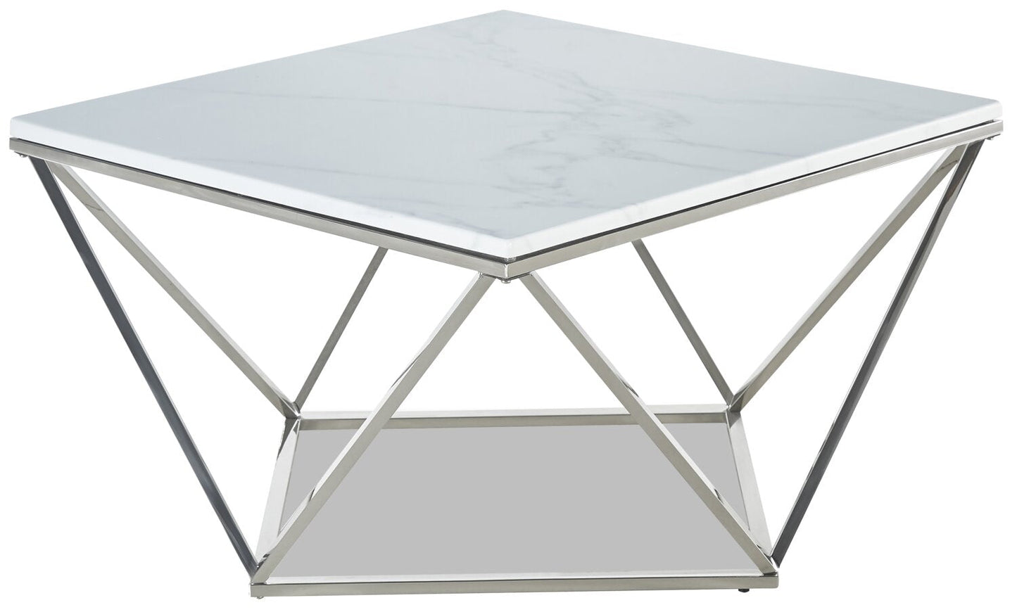 Amanda 31.5" Modern Square Coffee Table - White Marble Top with Chrome Metal Base|Table à café carrée moderne Amanda de 31,5 po - dessus en marbre blanc avec base en métal chromé