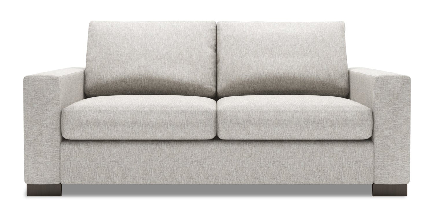 Made in Canada Customizable Sofa Lab Track 75" Chenille Fabric Condo Size Sofa with Track Arms - Luxury Silver | Sofa Track de Sofa Lab de 75 po de format condo fabriqué au Canada en tissu de chenille - argenté Luxury Silver | TR092793