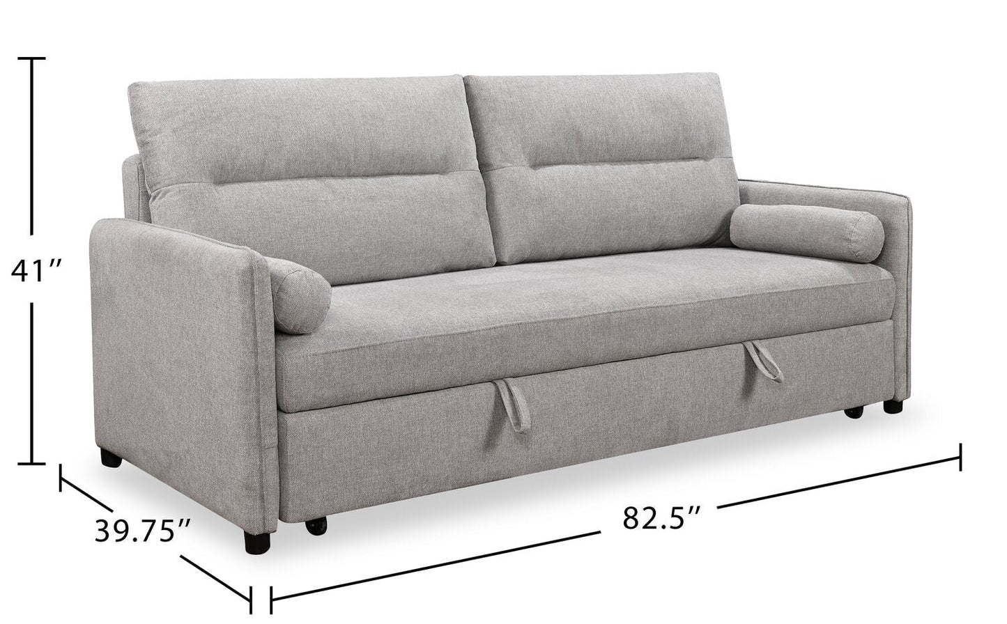 Shadow 82.5" Linen-Look Fabric Sleeper Sofa with Storage and Two Armrest Pillows - Grey | Sofa-lit Shadow de 82,5 po en tissu d’apparence lin avec rangement et deux accoudoirs coussinés - gris