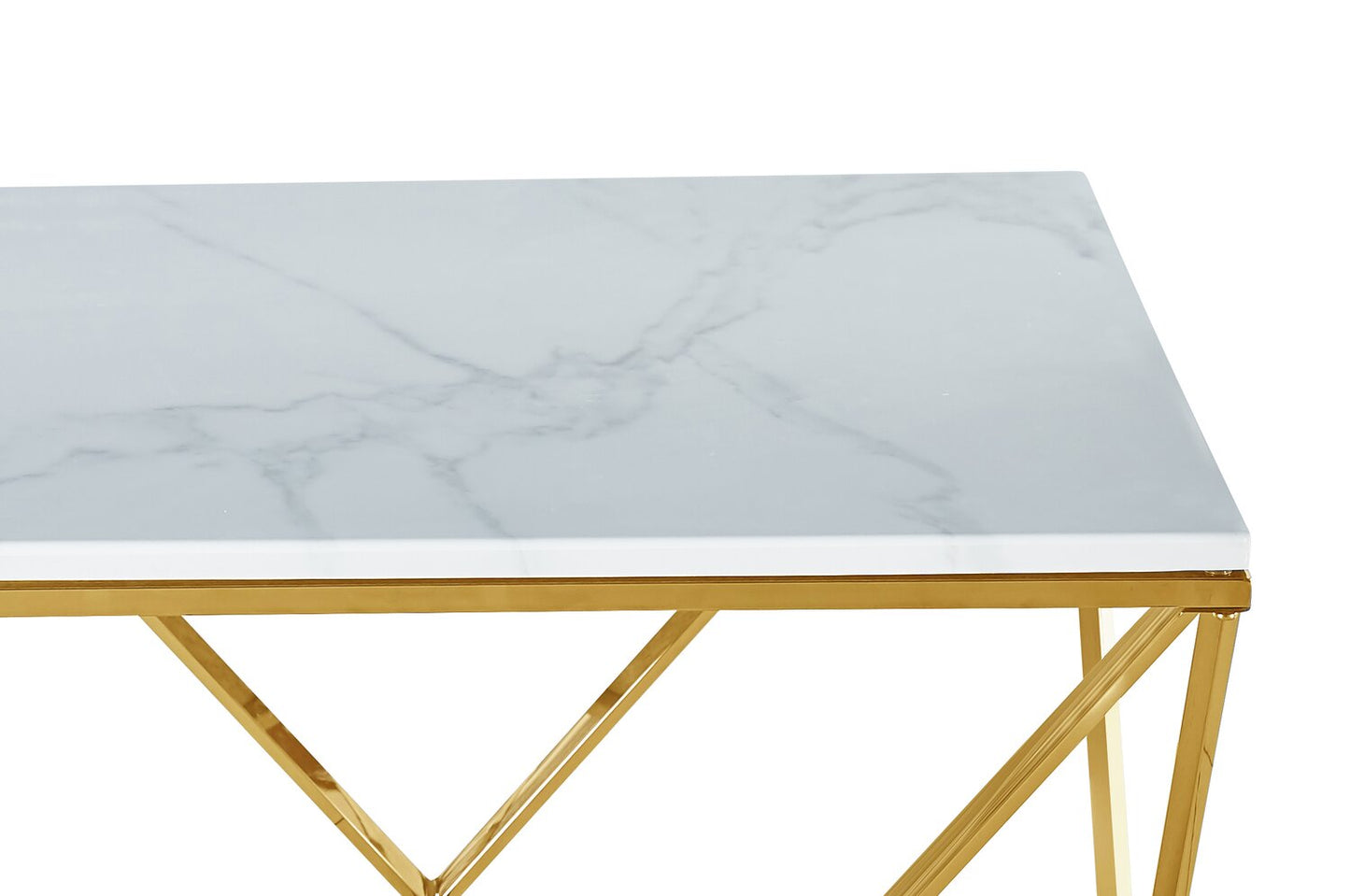 Amanda 31.5" Modern Square Coffee Table - White Marble Top with Gold Metal Base | Table à café carrée moderne Amanda de 31,5 po - dessus en marbre blanc avec base en métal doré