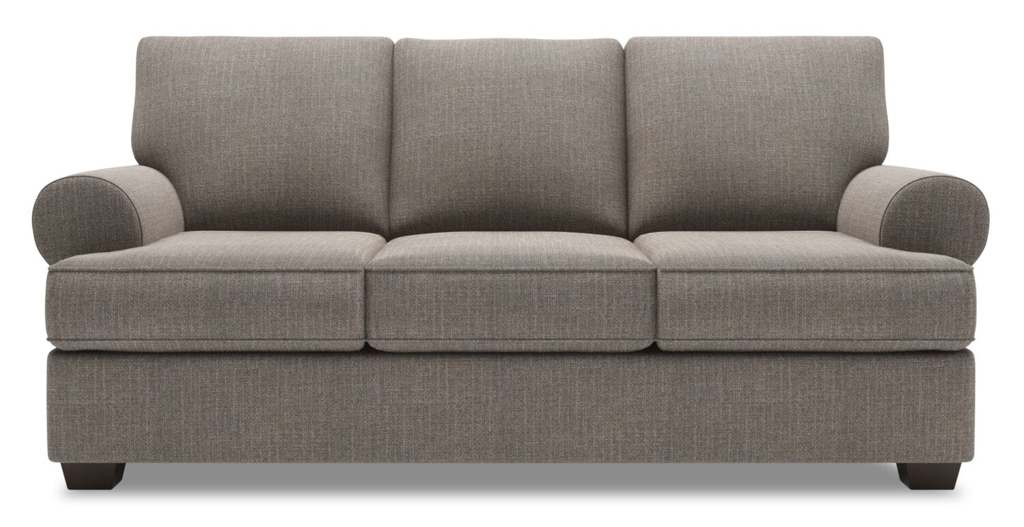 Made in Canada Customizable Sofa Lab Roll 86" Linen-Look Fabric Sofa with Rolled Arms - Luna Smoke Grey | Sofa Roll de Sofa Lab de 86 po fabriqué au Canada en tissu d’apparence lin avec accoudoirs enroulés - gris Luna Smoke | RO102391
