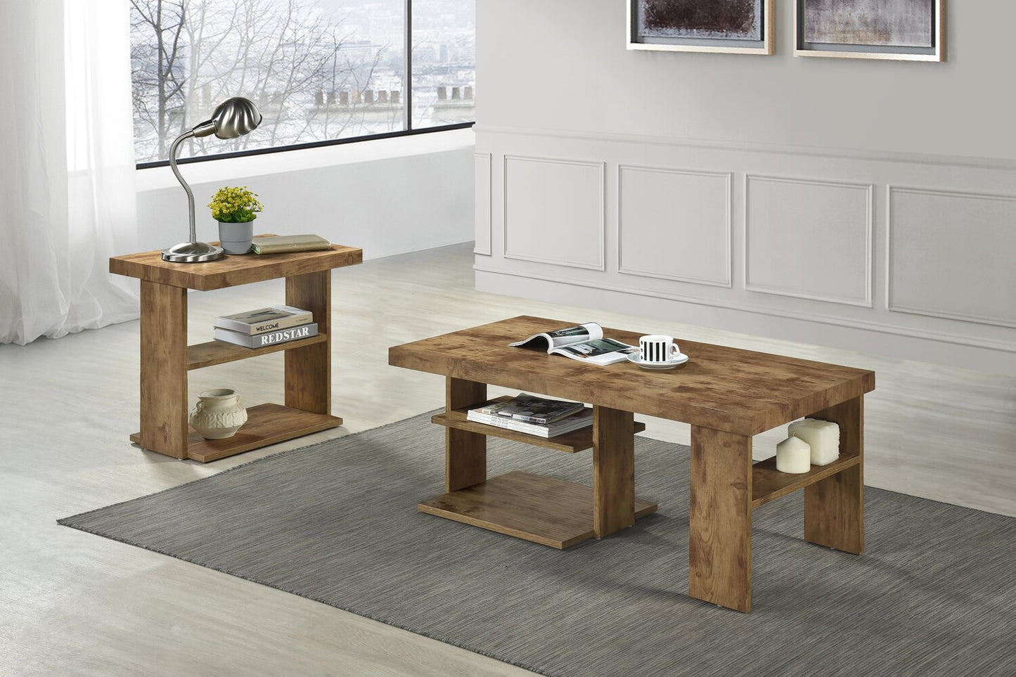 Devon 43.3" Rustic Coffee Table with Shelf - Light Pine Finish Wood|Table à café rustique Devon de 43,3 po avec tablette - bois au fini pin clair