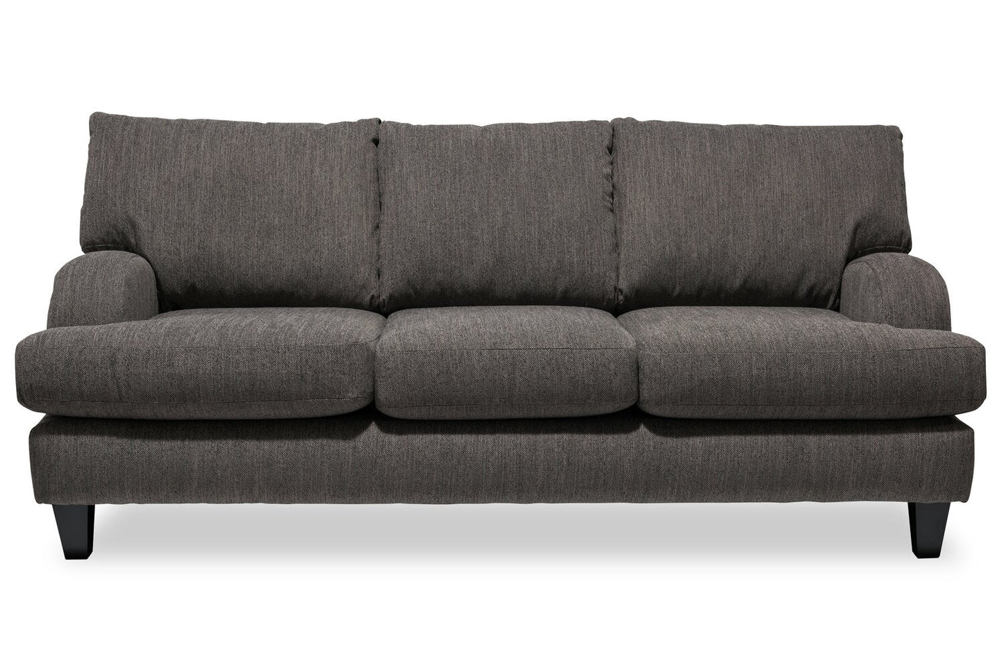 Made in Canada Nofia 80" Chenille Fabric Sofa with Two Accent Pillows and Wood Legs - Charcoal Grey | Sofa Nofia de 80 po fabriqué au Canada en tissu de chenille avec 2 coussins décoratifs et pattes en bois - gris anthracite