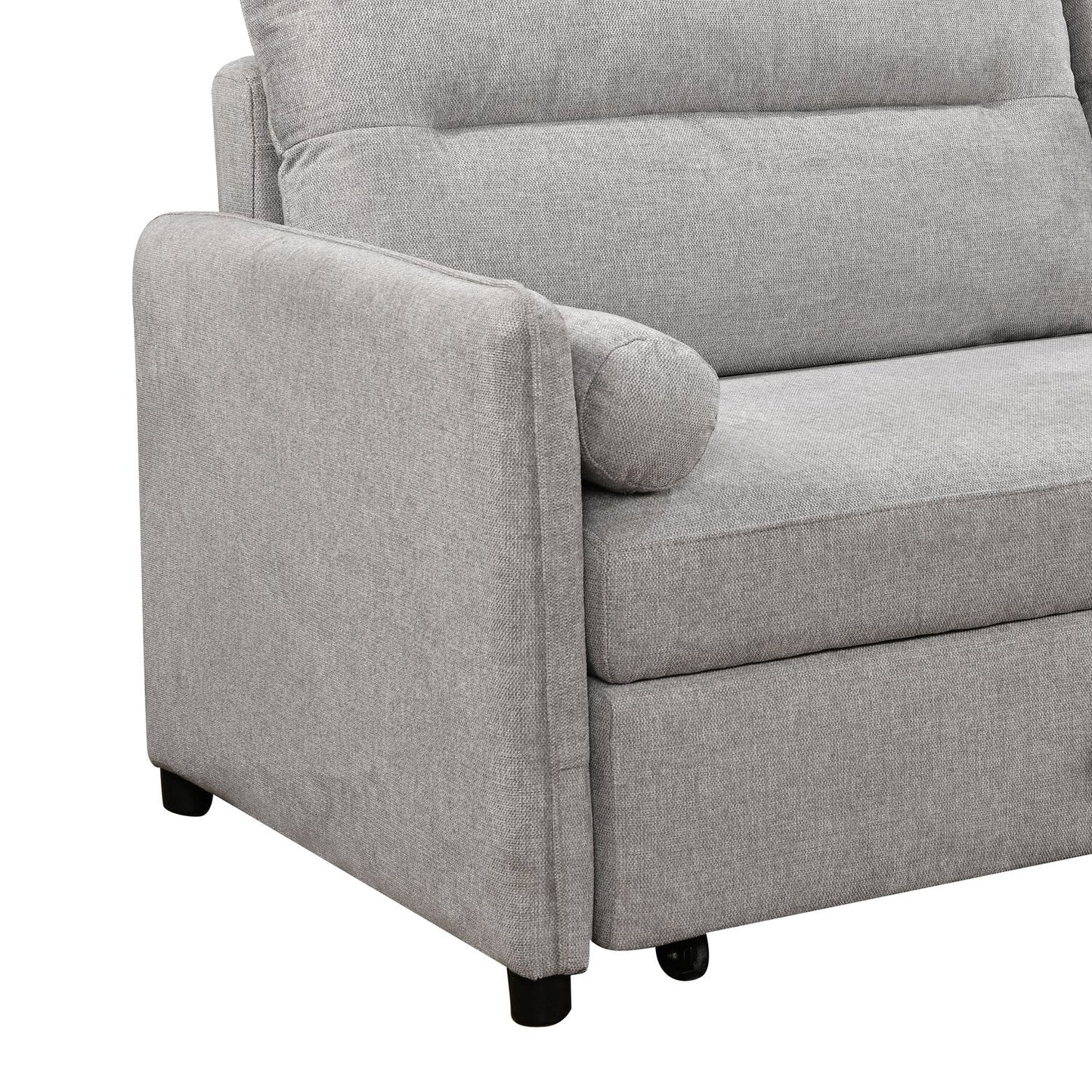 Shadow 82.5" Linen-Look Fabric Sleeper Sofa with Storage and Two Armrest Pillows - Grey | Sofa-lit Shadow de 82,5 po en tissu d’apparence lin avec rangement et deux accoudoirs coussinés - gris