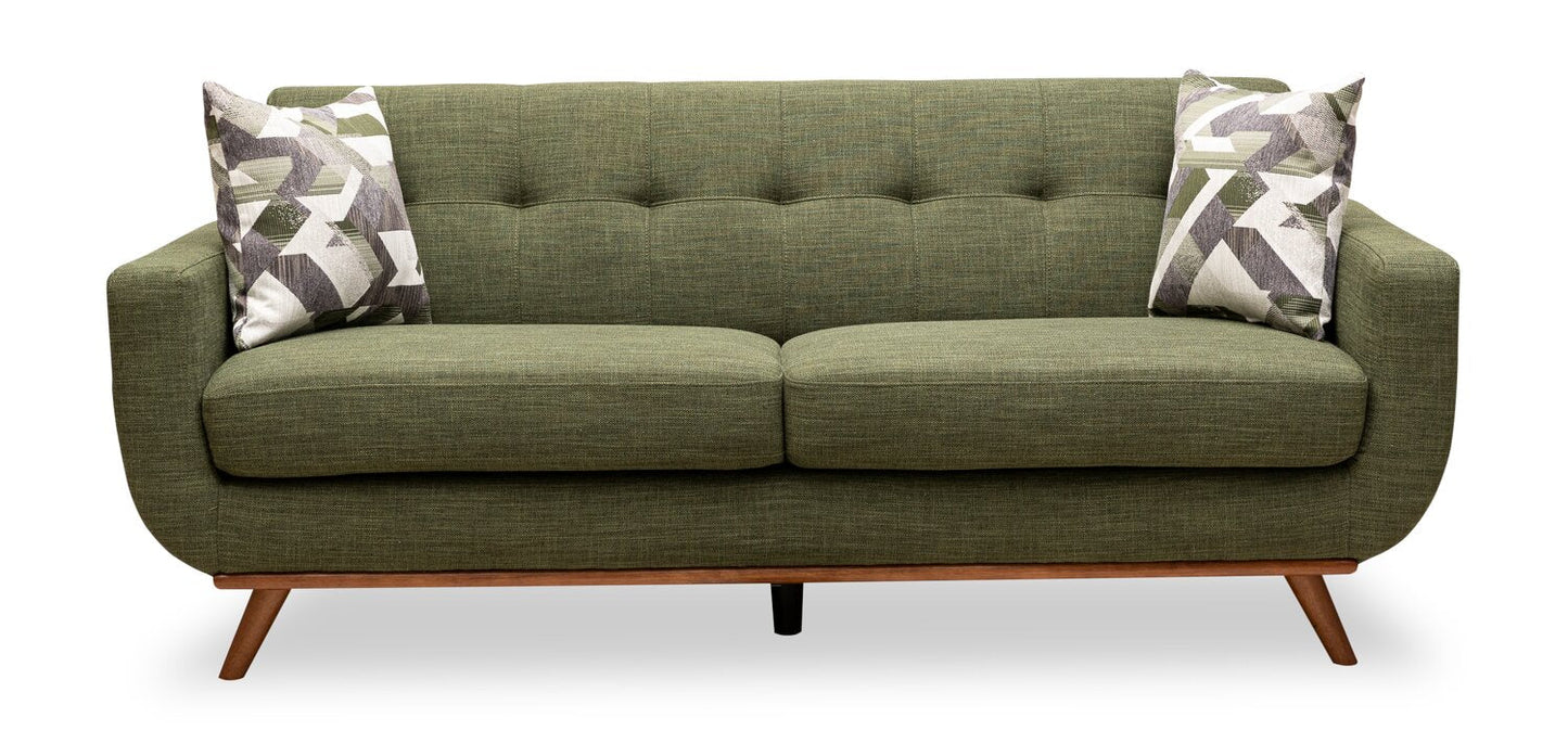 Kort & Co. Freeman 80” Linen-Look Fabric Condo Size Sofa with Wood Legs - Avocado Green | Sofa Freeman de Kort & Co. de 80 po de format condo en tissu d’apparence lin avec base et pattes en bois - vert avocat