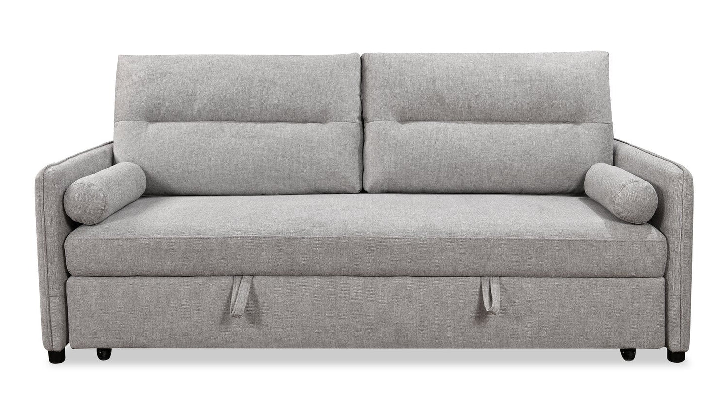 Shadow 82.5" Linen-Look Fabric Sleeper Sofa with Storage and Two Armrest Pillows - Grey | Sofa-lit Shadow de 82,5 po en tissu d’apparence lin avec rangement et deux accoudoirs coussinés - gris