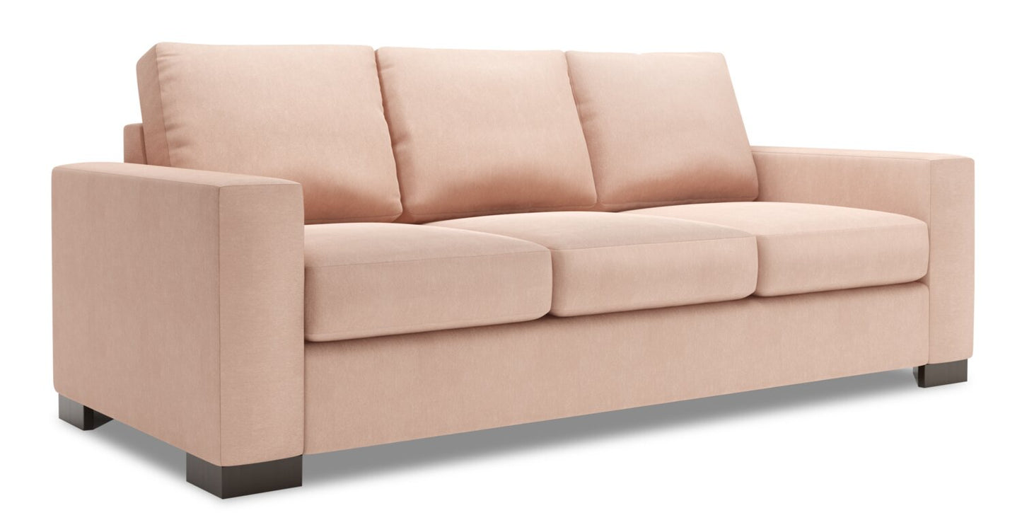 Made in Canada Customizable Sofa Lab Track 85" Linen-Look Fabric Sofa with Track Arms - Pax Rose Pink | Sofa Track de Sofa Lab de 85 po fabriqué au Canada en tissu d’apparence lin avec accoudoirs rectilignes - rose Pax Rose | TR103249