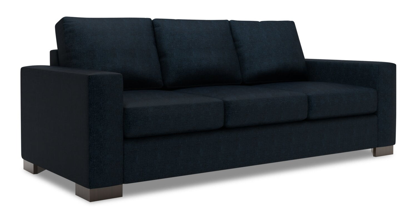 Made in Canada Customizable Sofa Lab Track 85" Chenille Fabric Sofa with Track Arms - Luxury Indigo Blue | Sofa Track de Sofa Lab de 85 po fabriqué au Canada en tissu de chenille avec accoudoirs rectilignes - bleu Luxury Indigo | TR103193