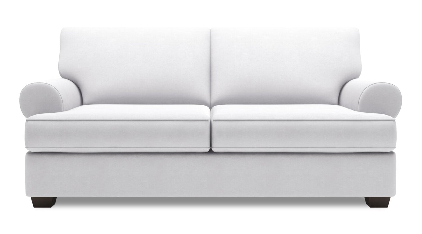 Made in Canada Customizable Sofa Lab Roll 76" Linen-Look Fabric Condo Size Sofa with Rolled Arms - Pax Ice White | Sofa Roll de Sofa Lab de 76 po de format condo fabriqué au Canada en tissu d’apparence lin - blanc Pax Ice | RO093449