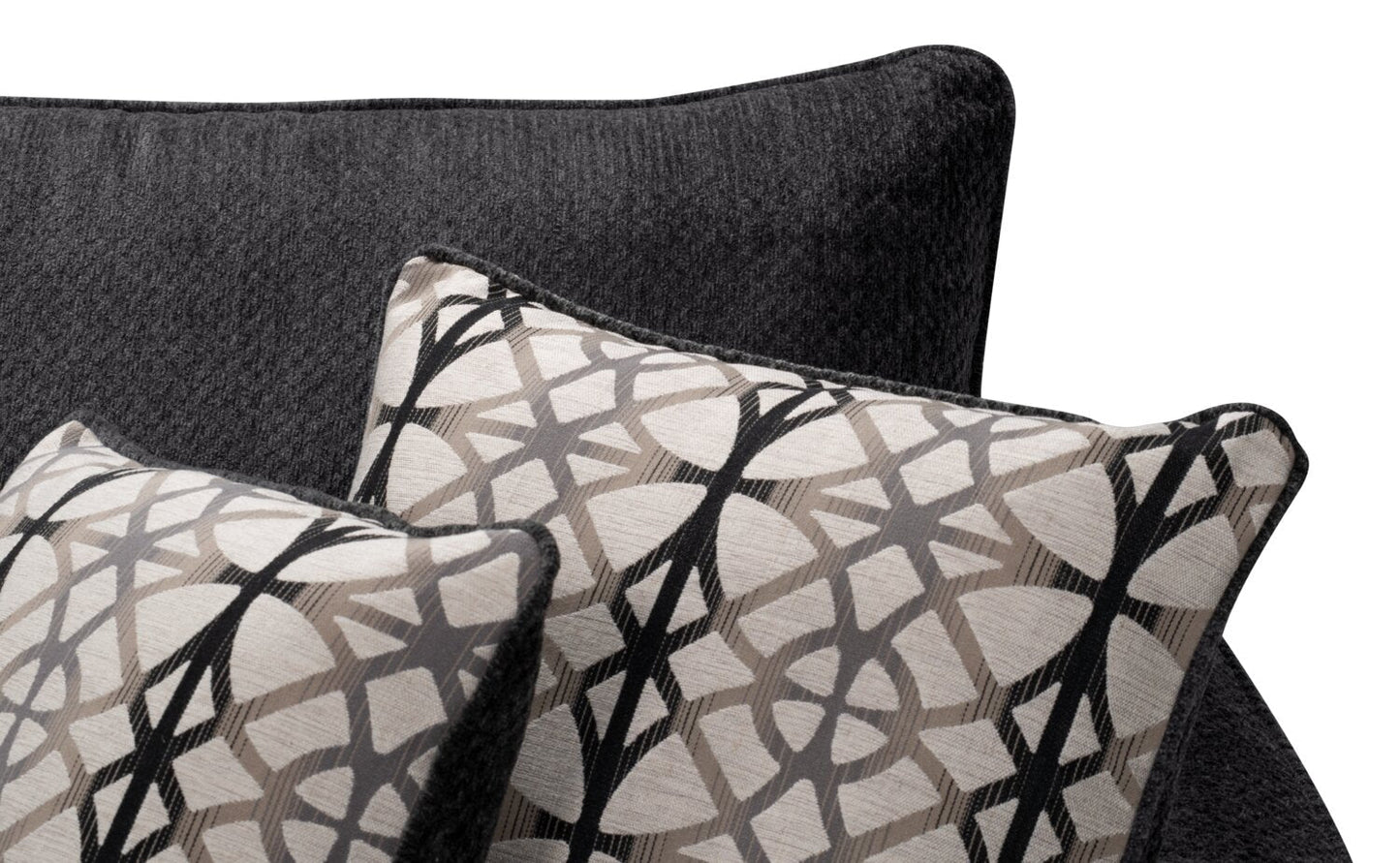 Made in Canada Febe 100" Chenille Fabric Sofa with Flared Arms and Accent Pillows - Charcoal Grey | Sofa Febe de 100 po fabriqué au Canada en tissu de chenille avec accoudoirs évasés et coussins décoratifs - gris anthracite