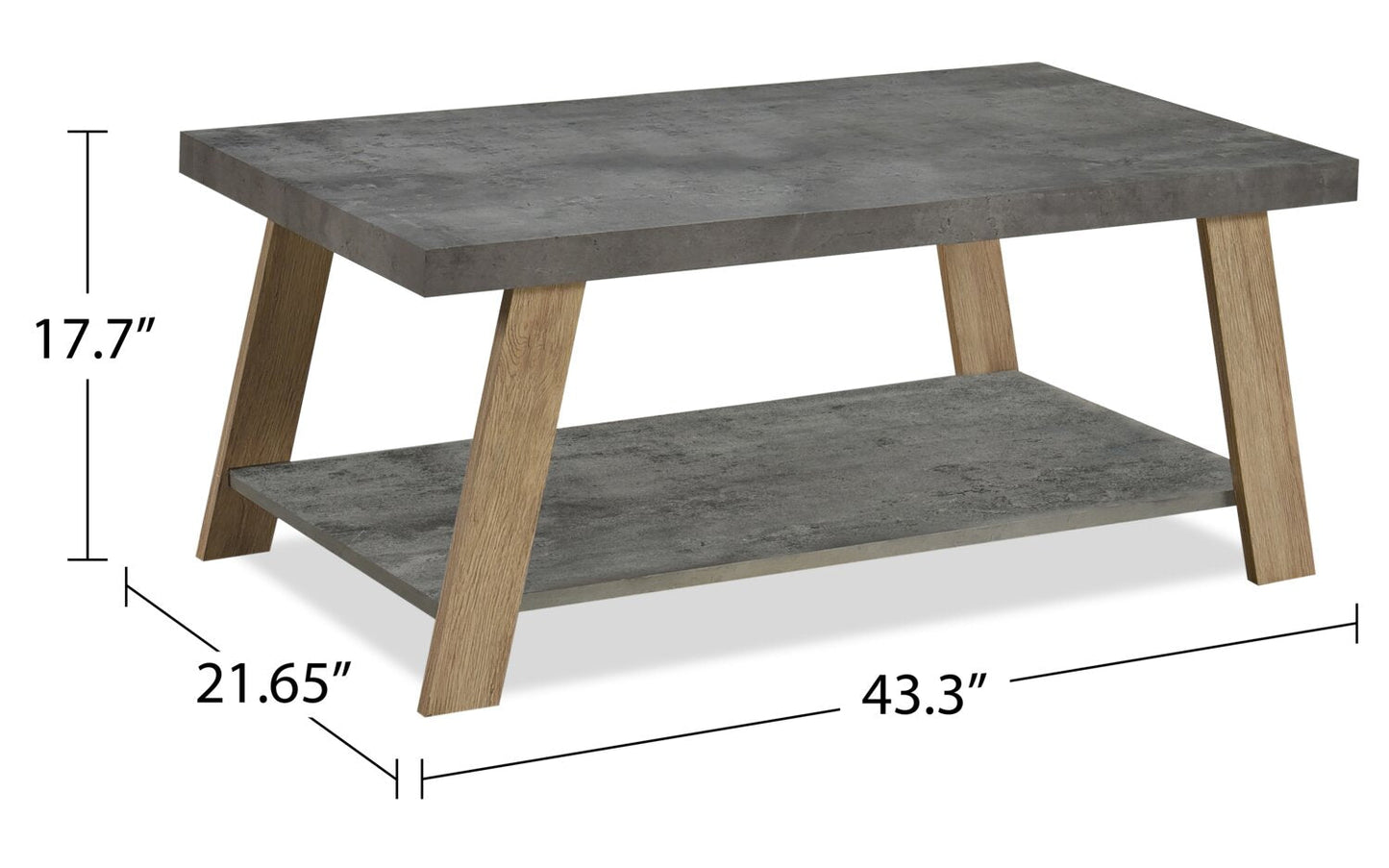 Kelly 43.3" Modern Coffee Table with Shelf - Grey Stone Top with Light Wood Legs|Table à café moderne Kelly de 43,3 po avec tablette - dessus en pierre grise avec pattes en bois clair