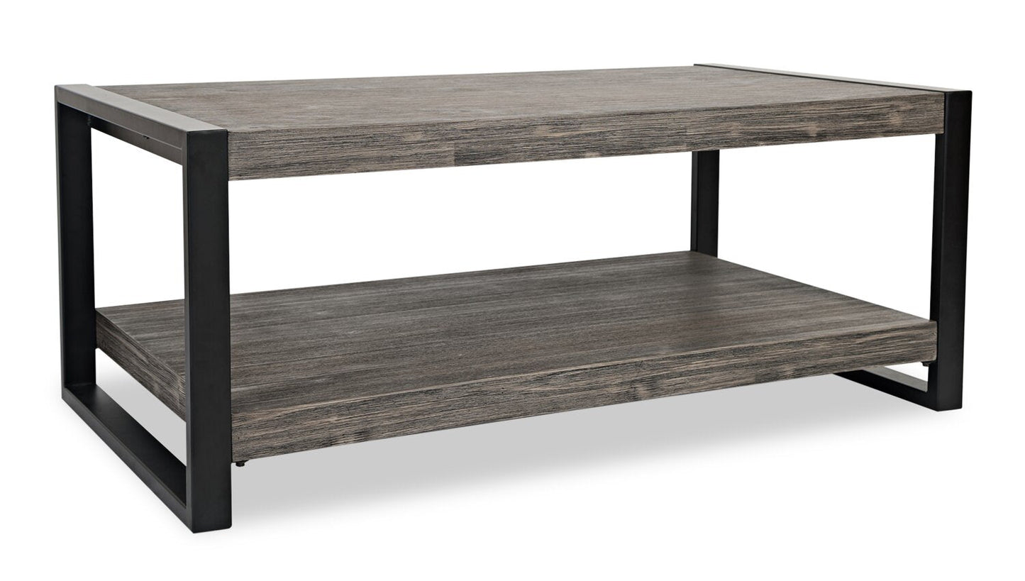 Apex 48" Modern Coffee Table with Shelf - Grey with Black Metal Legs|Table à café moderne Apex 48 po avec tablette - grise avec pattes en métal noir
