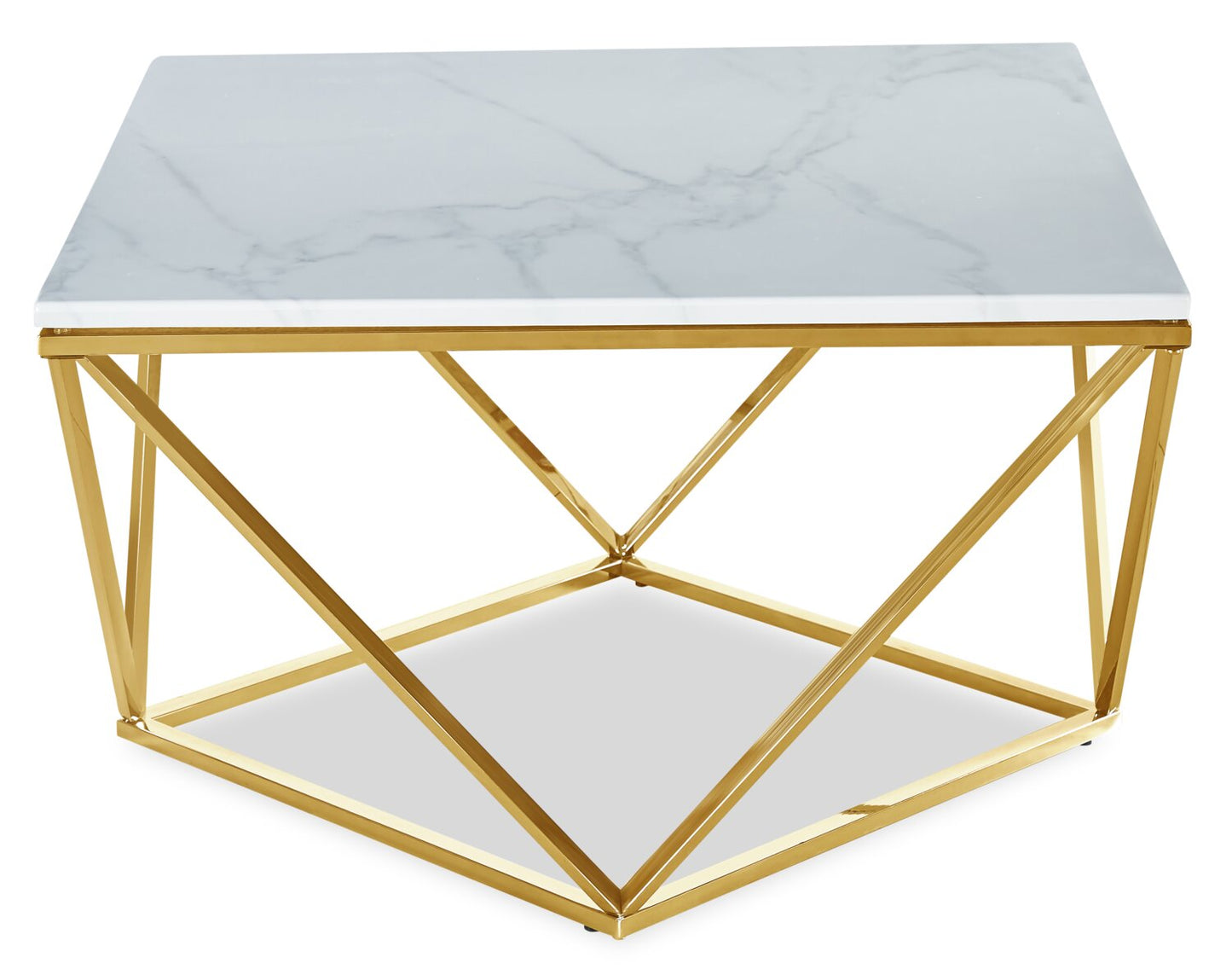 Amanda 31.5" Modern Square Coffee Table - White Marble Top with Gold Metal Base | Table à café carrée moderne Amanda de 31,5 po - dessus en marbre blanc avec base en métal doré