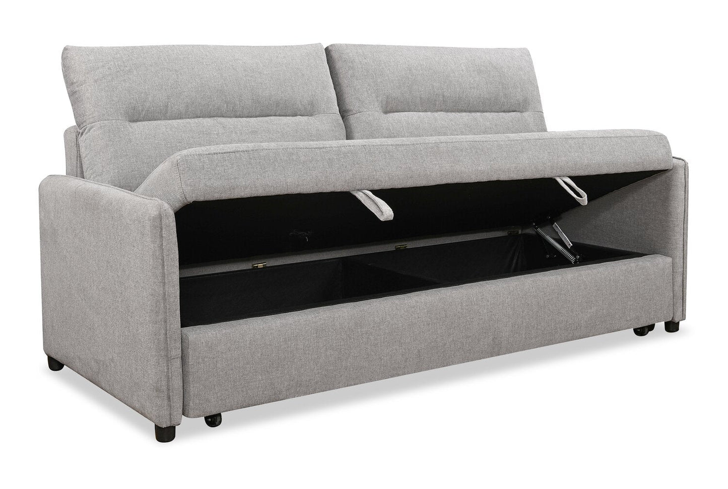 Shadow 82.5" Linen-Look Fabric Sleeper Sofa with Storage and Two Armrest Pillows - Grey | Sofa-lit Shadow de 82,5 po en tissu d’apparence lin avec rangement et deux accoudoirs coussinés - gris