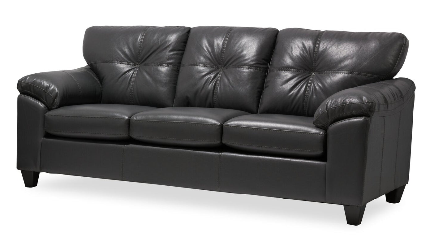 Made in Canada Addison 86" Leather-Look Fabric Sofa with Tufted Back Cushion - Grey | Sofa Addison de 86 po fabriqué au Canada en tissu d’apparence cuir avec coussin de dossier capitonné - gris