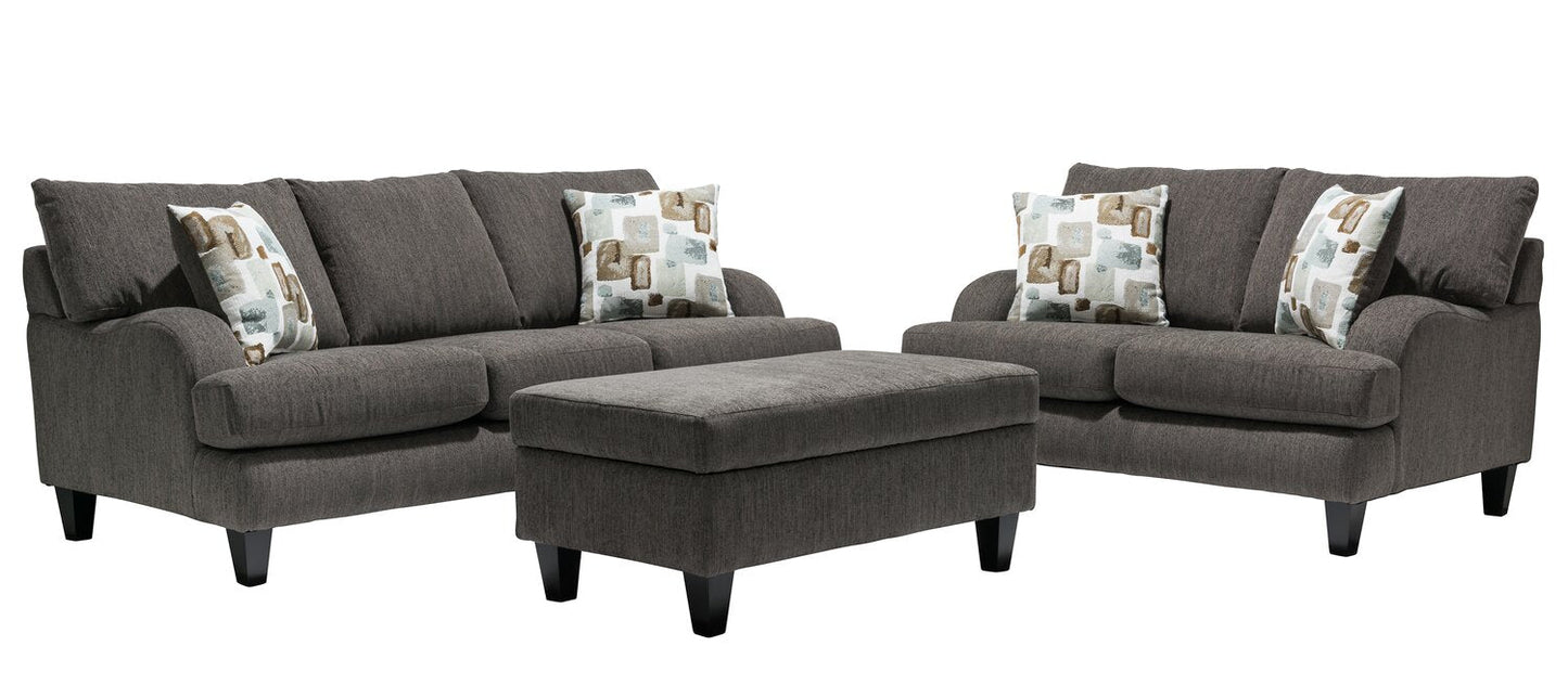 Made in Canada Nofia 80" Chenille Fabric Sofa with Two Accent Pillows and Wood Legs - Charcoal Grey | Sofa Nofia de 80 po fabriqué au Canada en tissu de chenille avec 2 coussins décoratifs et pattes en bois - gris anthracite