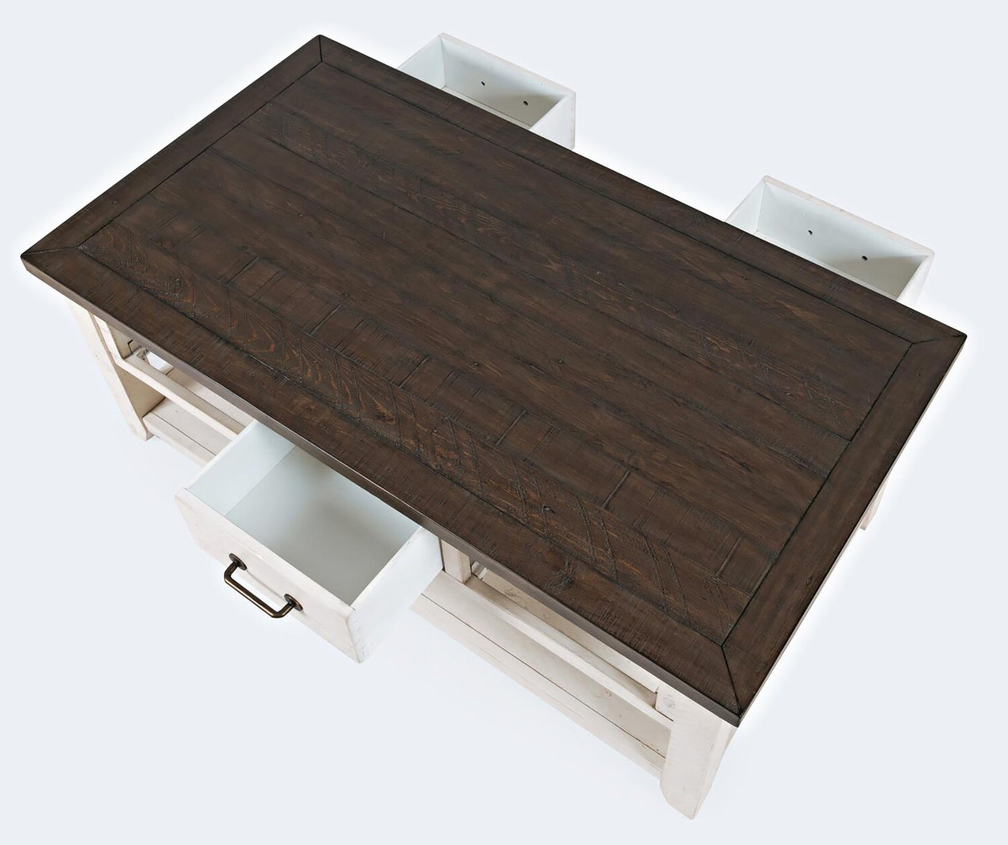 Morgan 48" Rustic Coffee Table With Storage, Shelf and Casters - White with Reclaimed Wood|Table à café rustique Morgan de 48 po avec rangement, tablette et roulettes - blanche avec bois recyclé