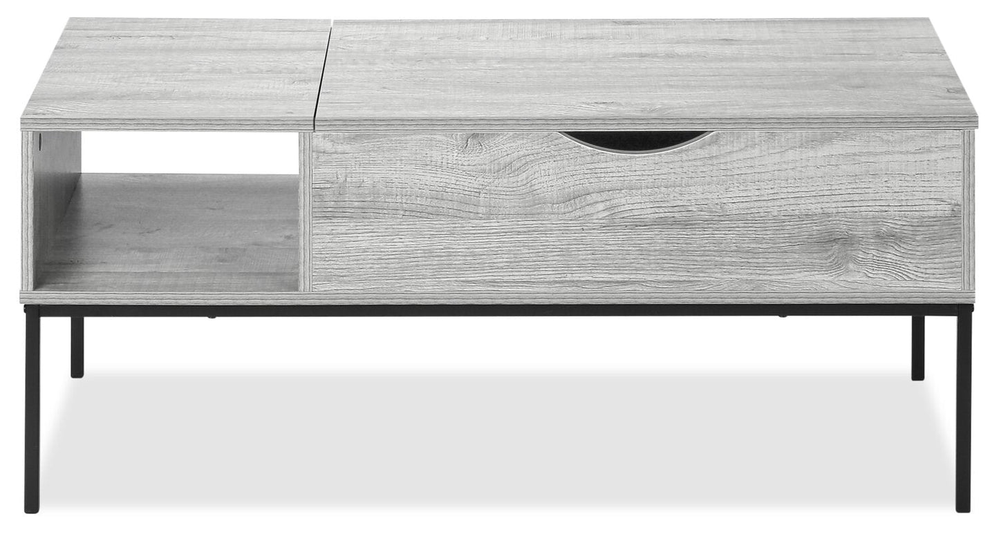 Bence 42" Modern Lift Top Coffee Table with Storage - Taupe with Black Metal Legs|Table à café moderne Bence de 42 po avec dessus relevable et rangement - taupe avec pattes en métal noir