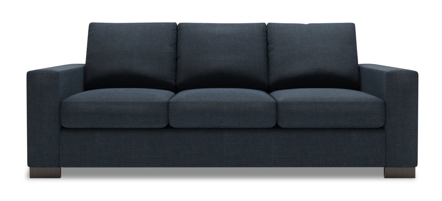 Made in Canada Customizable Sofa Lab Track 85" Linen-Look Fabric Sofa with Track Arms - Luna Sailor Blue | Sofa Track de Sofa Lab de 85 po fabriqué au Canada en tissu d’apparence lin avec accoudoirs rectilignes - bleu Luna Sailor | TR102491