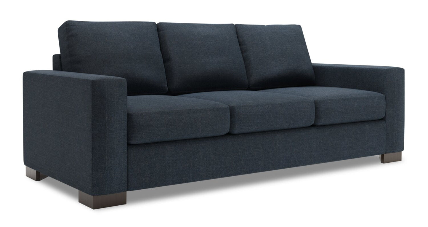 Made in Canada Customizable Sofa Lab Track 85" Linen-Look Fabric Sofa with Track Arms - Luna Sailor Blue | Sofa Track de Sofa Lab de 85 po fabriqué au Canada en tissu d’apparence lin avec accoudoirs rectilignes - bleu Luna Sailor | TR102491