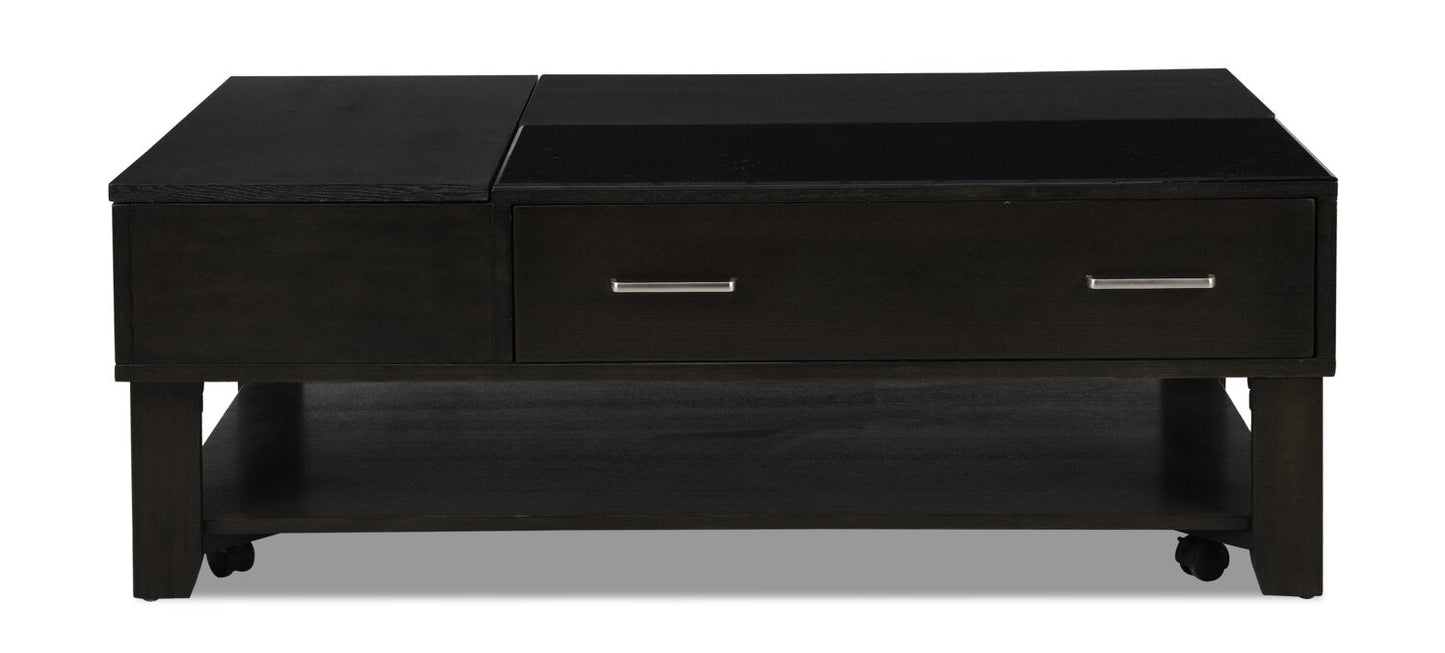 Landon 48" Modern Lift Top Coffee Table With Storage, Shelf and Casters - Dark Brown |Table à café moderne Landon de 48 po avec dessus relevable, rangement, tablette et roulettes - brun foncé