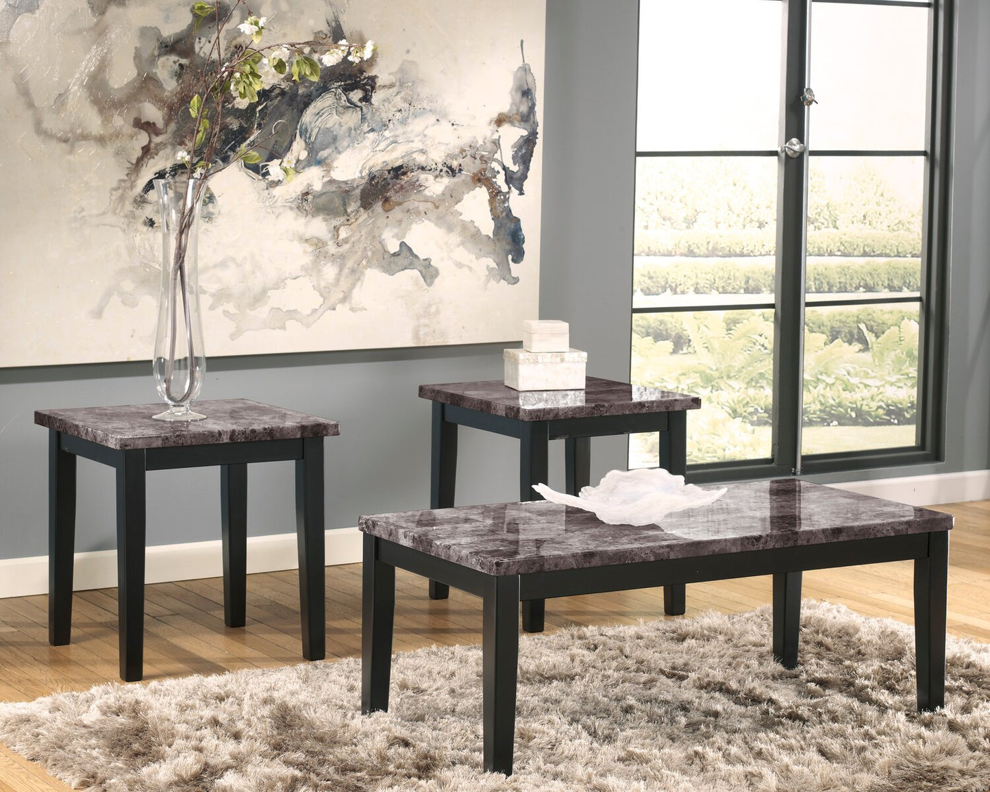 Maysville 48" Modern 3-Pack Coffee + 2 End Tables - Faux Marble Top Wood Legs|Ensemble 3 tables modernes Maysville de 48 po (table à café et 2 tables de bout) - dessus en imitation de marbre avec pattes en bois
