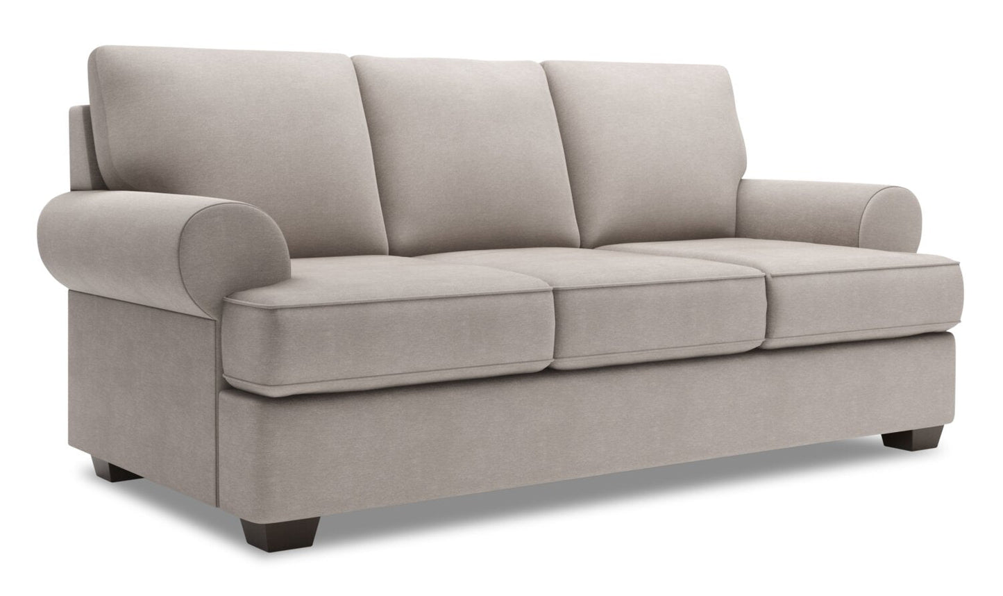 Made in Canada Customizable Sofa Lab Roll 86" Linen-Look Fabric Sofa with Rolled Arms - Pax Slate Grey | Sofa Roll de Sofa Lab de 86 po fabriqué au Canada en tissu d’apparence lin avec accoudoirs enroulés - gris Pax Slate | RO103049