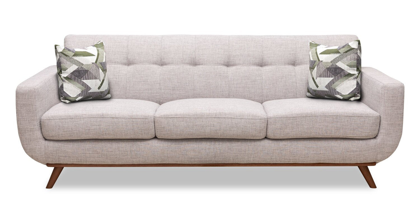 Kort & Co. Freeman 88" Linen-Look Fabric Sofa with Wood Base and Tufted Back Cushions - Dove White | Sofa Freeman Kort & Co. de 88 po en tissu d’apparence lin avec pattes en bois et coussins de dossier capitonnés - blanc colombe