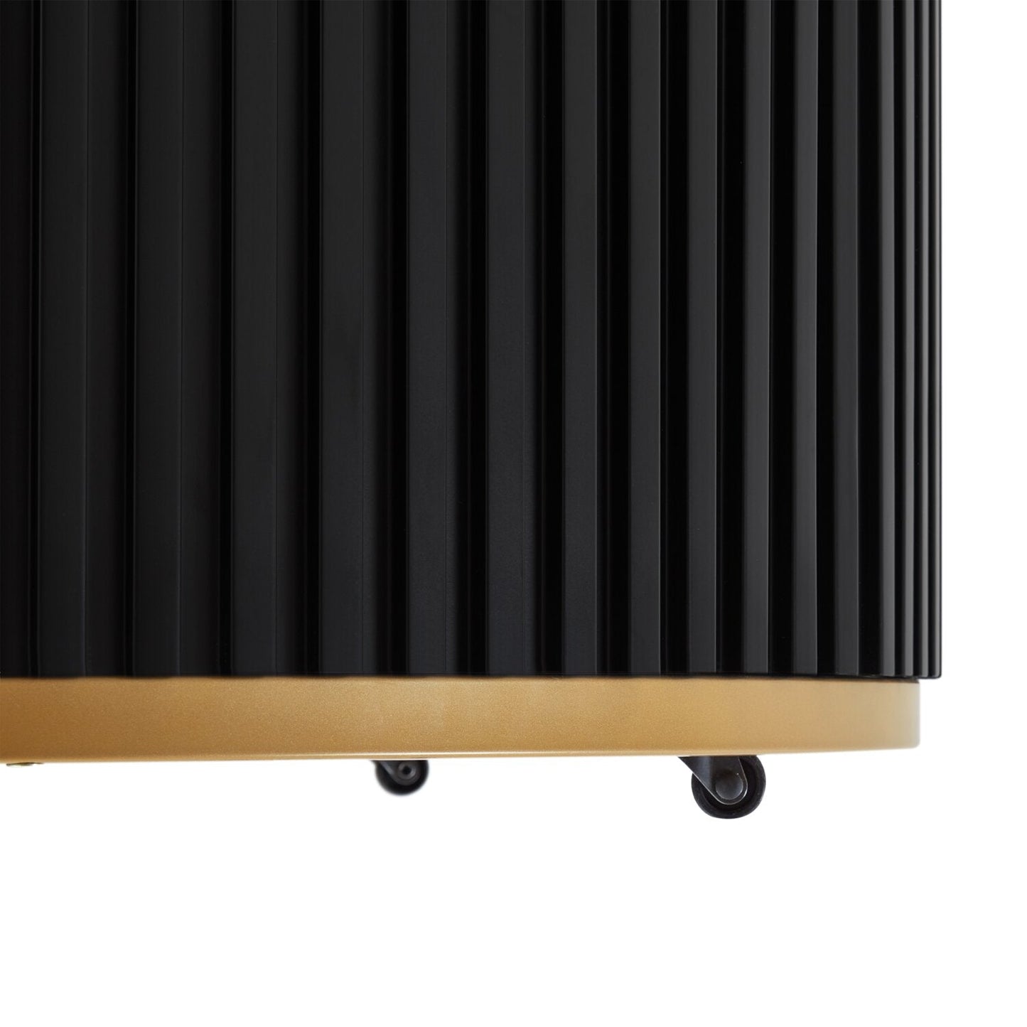 Kort & Co. Capri 32” Modern Round Coffee Table with White Sintered Stone Top and Casters - Black and Gold | Table à café ronde moderne Capri de Kort & Co. de 32 po avec dessus en pierre frittée blanche et roulettes - noire et dorée