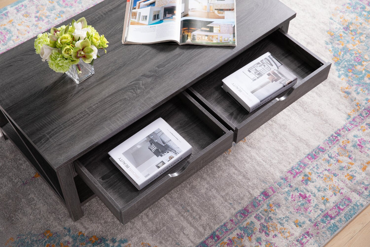 Jake 47.25" Rustic 2-Pack Coffee + End Table with Storage and Shelf - Distressed Grey |2 tables à café rustiques Jake de 47,25 po avec rangement et tablette - gris vieilli