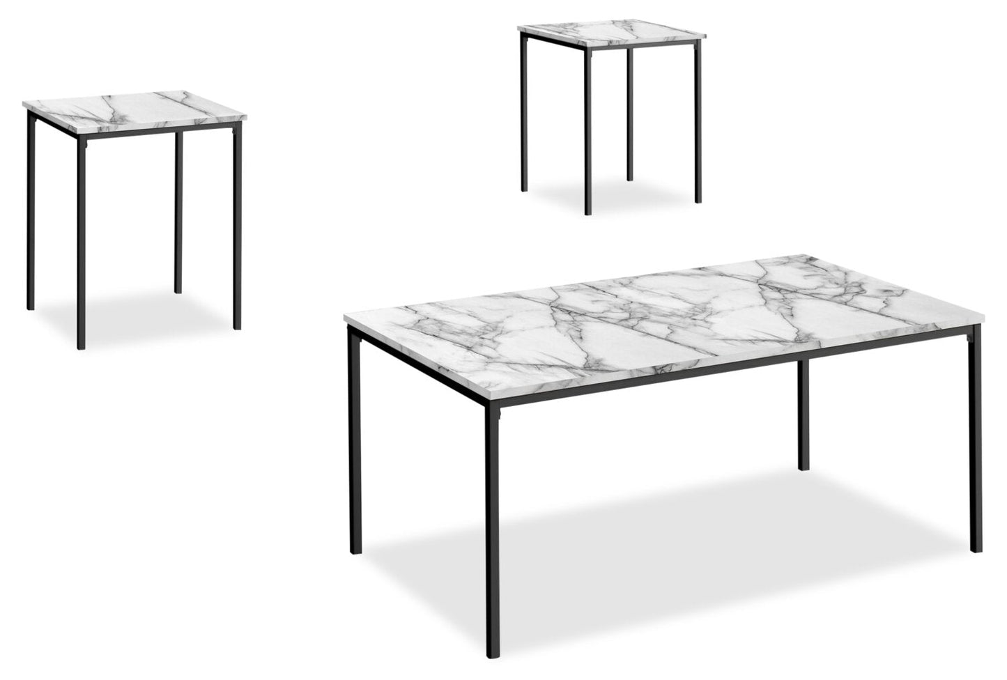 Easton 42" Modern 3-Pack Coffee + 2 End Tables - Marble Look with Black Metal Legs | Ensemble 3 tables modernes Easton de 42 po (table à café et 2 tables de bout) - imitation de marbre avec pattes en métal noir