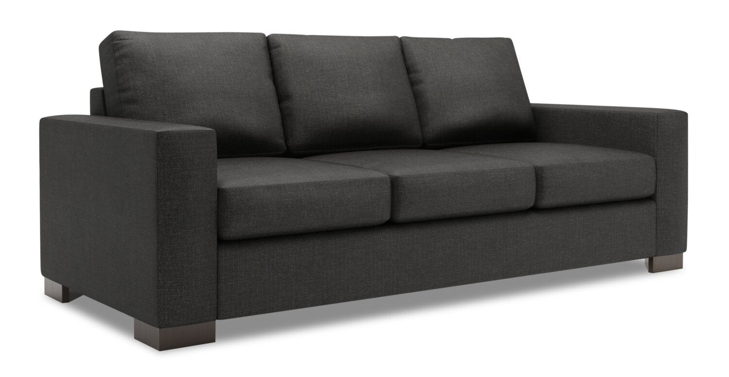 Made in Canada Customizable Sofa Lab Track 85" Linen-Look Fabric Sofa with Track Arms - Luna Kohl Grey | Sofa Track de Sofa Lab de 85 po fabriqué au Canada en tissu d’apparence lin avec accoudoirs rectilignes - gris Luna Kohl | TR102691