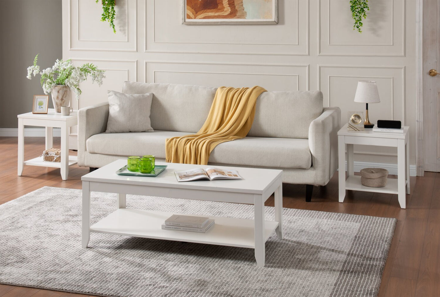 Aspen 47.3" Traditional 3-Pack Coffee + 2 End Tables - White | Ensemble 3 tables traditionnelles Aspen de 47,3 po (table à café et 2 tables de bout) - blanc