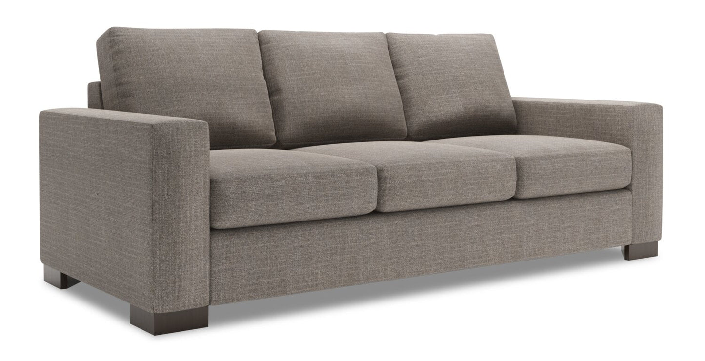 Made in Canada Customizable Sofa Lab Track 85" Linen-Look Fabric Sofa with Track Arms - Luna Smoke Grey | Sofa Track de Sofa Lab de 85 po fabriqué au Canada en tissu d’apparence lin avec accoudoirs rectilignes - gris Luna Smoke | TR102391