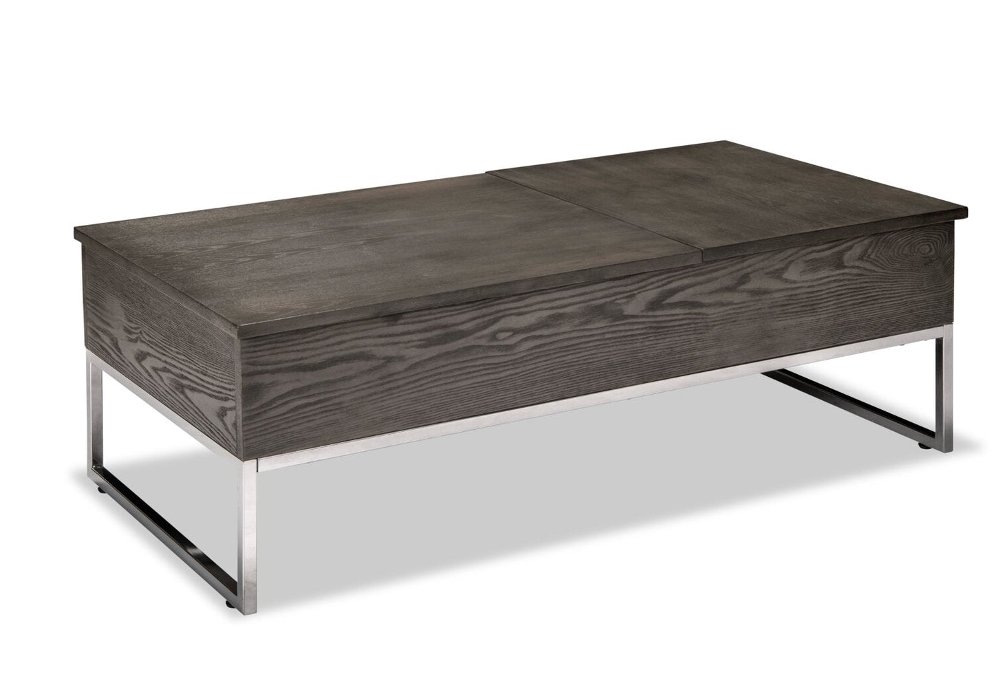 Echo 47.25" Modern Lift Top Coffee Table with Storage - Brown with Silver Metal Legs|Table à café moderne Echo de 47,25 po avec dessus relevable et rangement - brune avec pattes en métal argenté