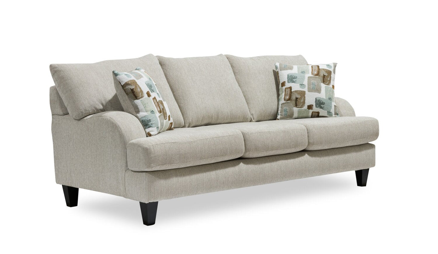 Made in Canada Nofia 80" Chenille Fabric Sofa with Two Accent Pillows and Wood Legs - Linen Beige | Sofa Nofia de 80 po fabriqué au Canada en tissu de chenille avec 2 coussins décoratifs et pattes en bois - beige lin