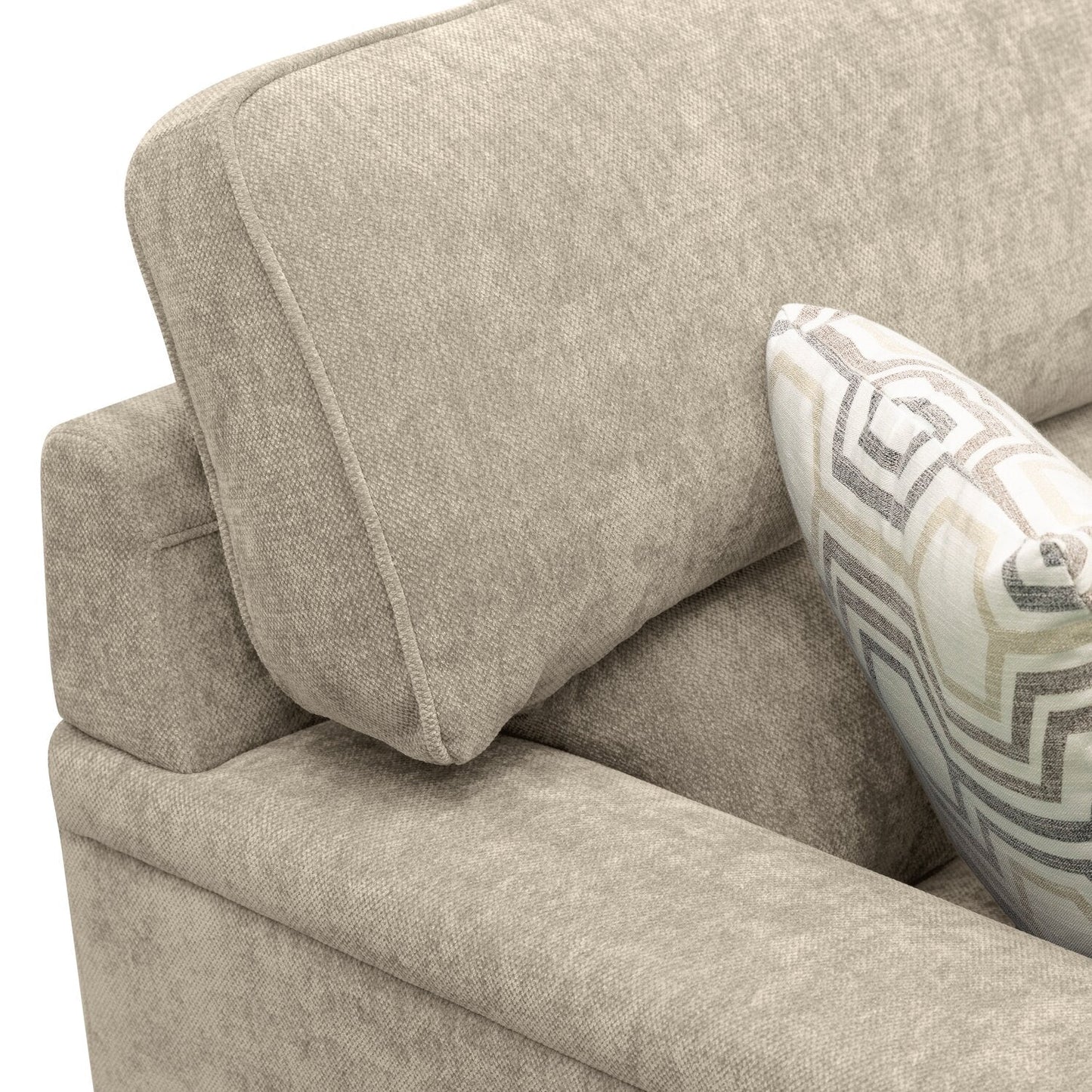 Lyric 88.1" Chenille Fabric Sofa with Reversible Seat Cushions, Accent Pillows and Wood Legs - Taupe | Sofa Lyric de 88,1 po en tissu de chenille avec coussins de siège réversibles, coussins décoratifs et pattes en bois - taupe